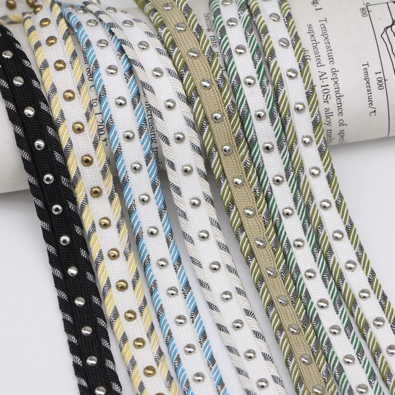 wholesale handmade beaded lace Accessories metal round rivet webbing Beaded Lace Fabric Clothing Decoration Pearl Trim Lace