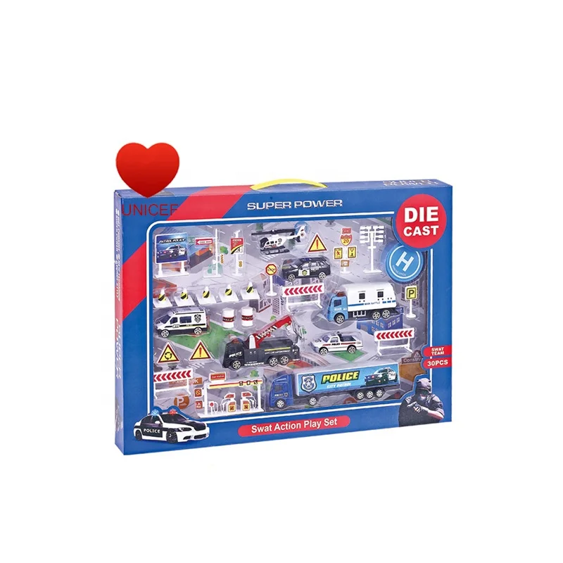
High quality kids diecast collectables model vehicle gift toy cars 1:64 scale swat action and Engineering play sets 30pcs 