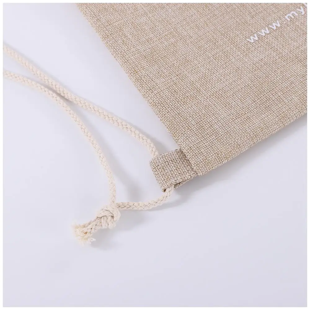 Custom logo eco friendly calico burlap linen jute drawstring bag for shoes