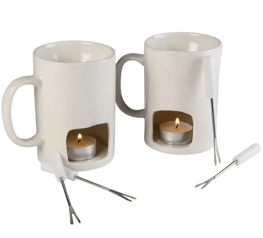 Set Of 2 Persona Ceramic Chocolate Fondue Mugs Set Black Or White