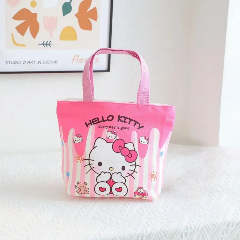 Hello Kt Cartoon Sanrioed Lunch Box Bag Kawaii Kuromi My Melody Cinnamoroll Pochacco Large Capacity Handbag Student Bag