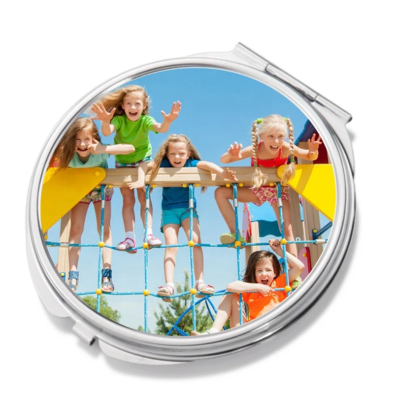Custom Makeup Mirror Blank Silver Metal Custom Logo Plain Sublimation Compact Mirror with Aluminum Plate Manufactory