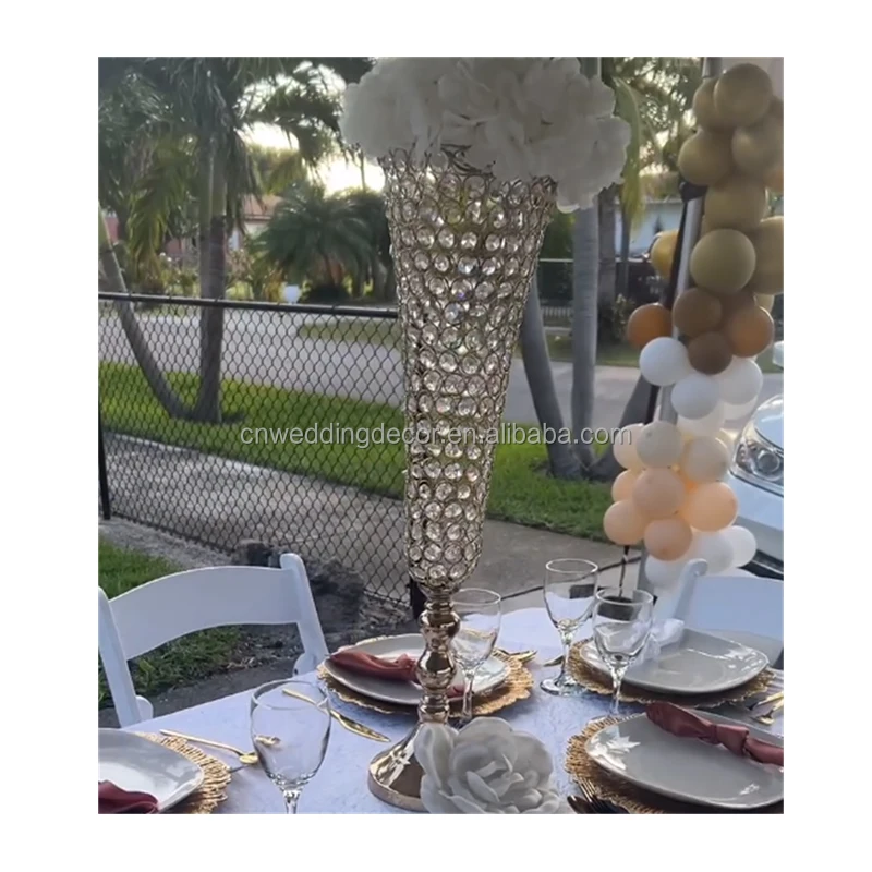 Лидер продаж элегантная Прозрачная золотистая металлическая ваза в форме цветка подставка для стола украшение свадебной вечеринки