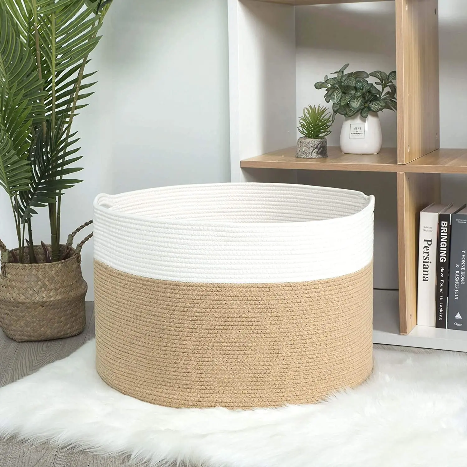 Handmade Foldable Extra Large Storage Baskets Cotton Rope Basket Woven Baby Kids Toy Gift Laundry Basket with Handles