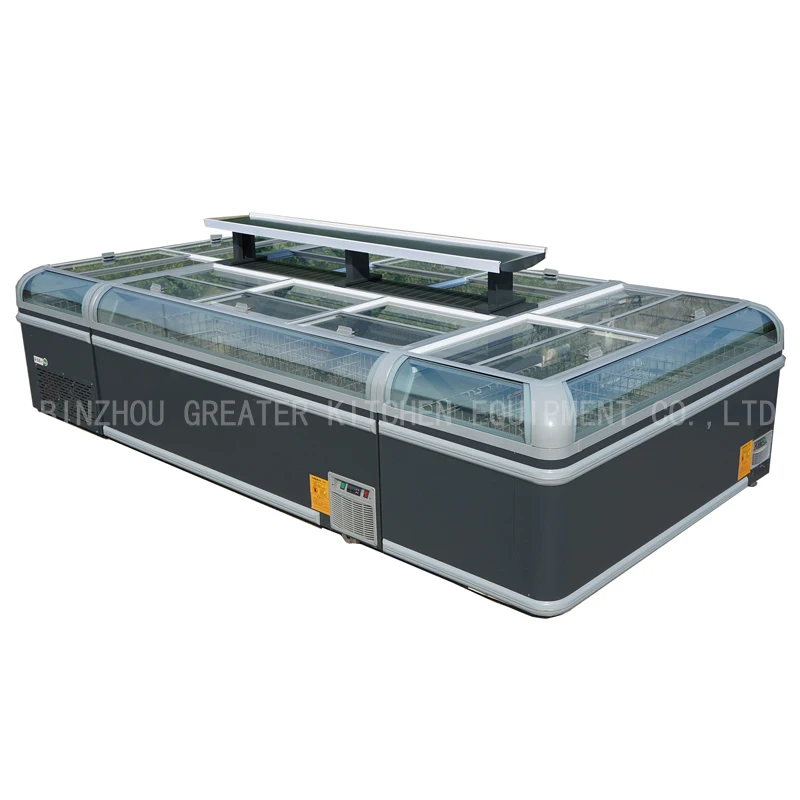 Supermarket commercial refrigeration equipment high quality  frost slid glass door meat frozen deep island display freezer