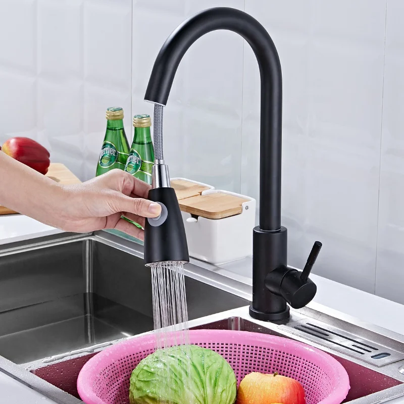 2022 Stainless Steel Hot and Cold Water Flexible Hoses for single handle pull-out Kitchen Faucet and sink tap by black color