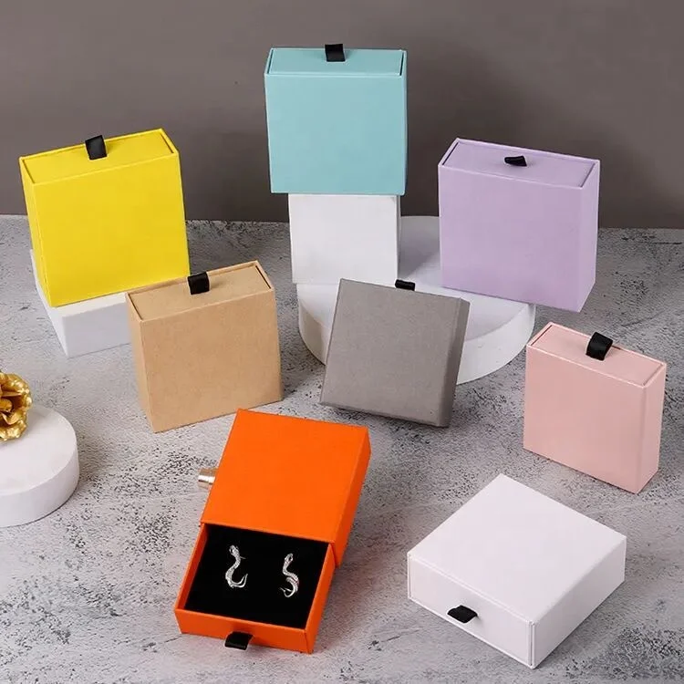 Luxury Custom Logo Printing Colorful Paper Jewelry Packaging Box Gift Ring Necklace Storage Cardboard Hard Paper Box for Jewelry