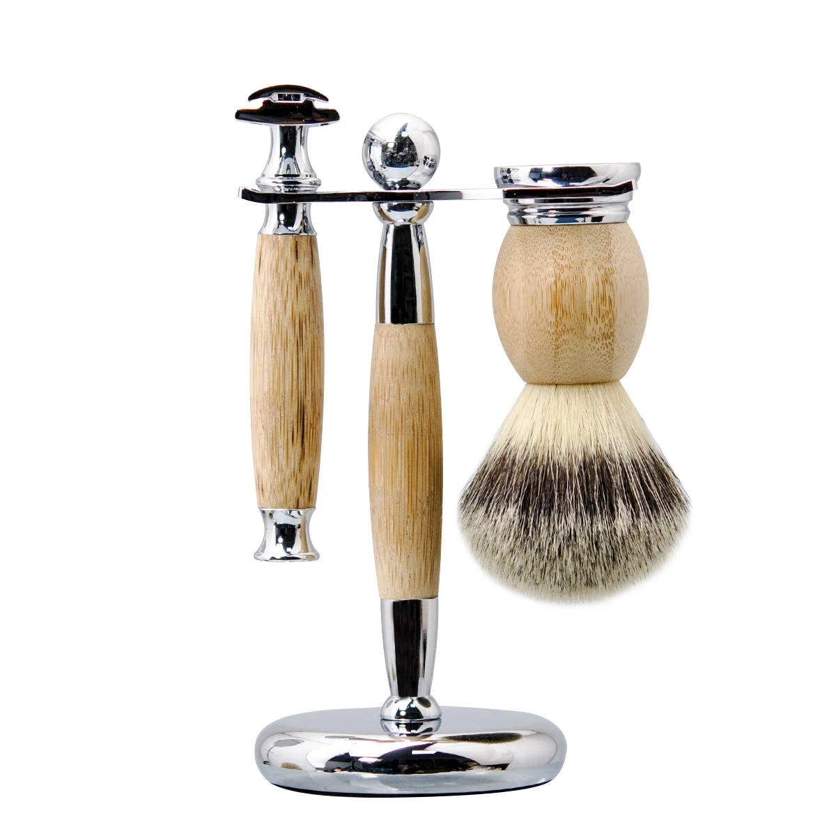 ZY Shaving Set Double Edge Blades Razor Wet Shaving Razor Bathroom Washroom Shaving 100% Biodegradable Bamboo Natural White Box