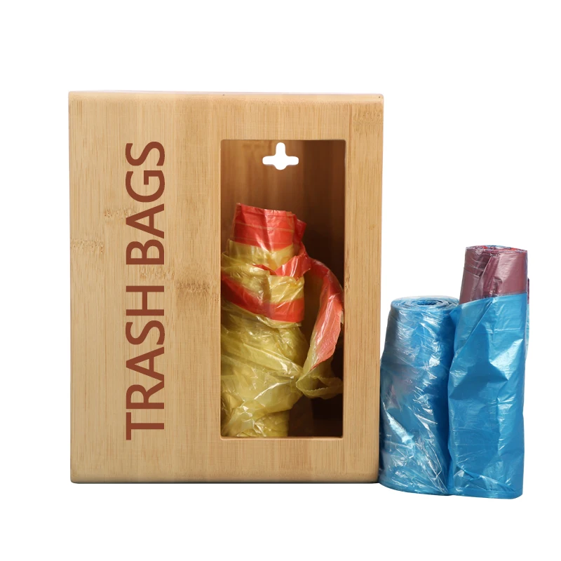 Trash Bags Holder Storage Box For Laundry Kitchen Bamboo Trash Bag Dispenser Wall Mount TRASH CAN WITH BAG DISPENSER