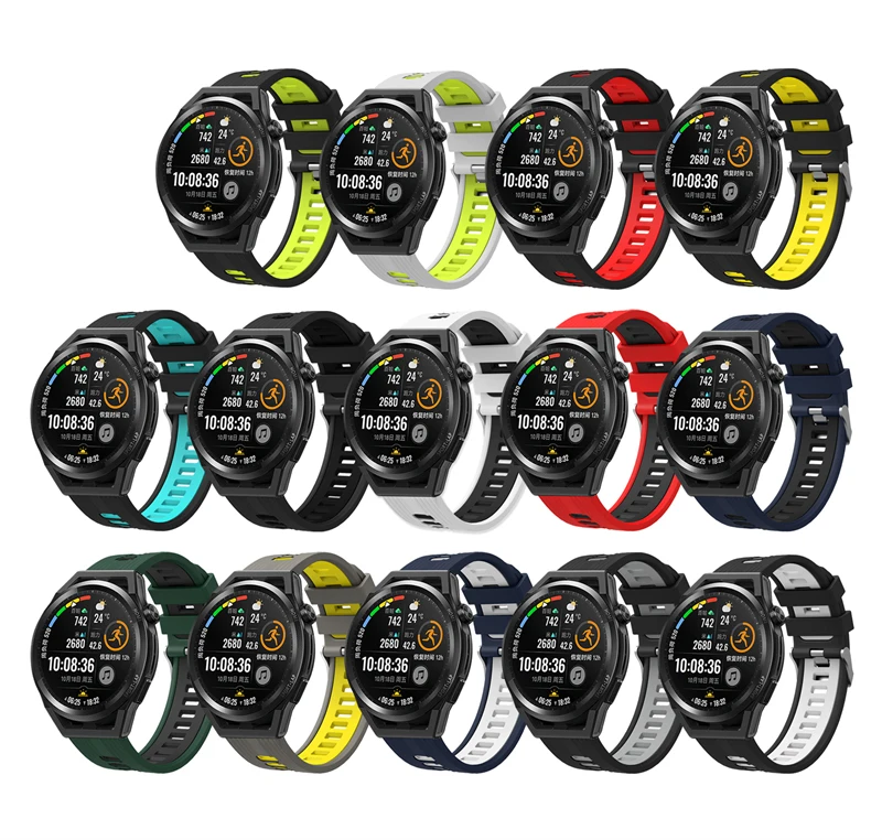 22mm 20mm Smartwatch Soft Silicone Two-colors Sport Strap Wristband Quick Release Watch Band For Huawei GT3 GT 3 GT2