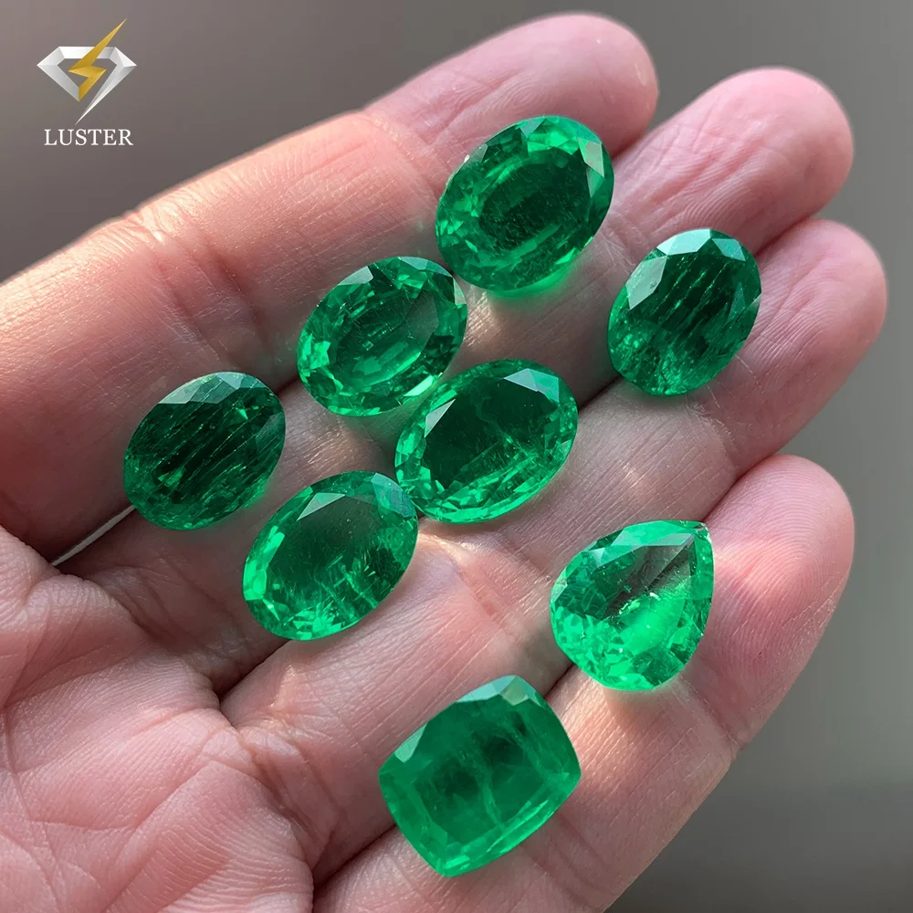 Luster factory wholesale 3*3mm-7*7mm cushion Hydrothermal Colombian synthetic green Emerald stone price per carat