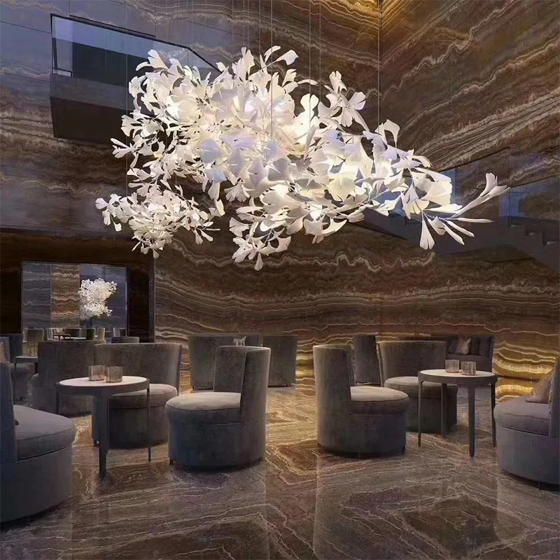 Custom Project Indoor Decoration Fixture Hotel Villa Home Shop Ginkgo Leaf Ceramics Plastic Glass Luxury Chandelier