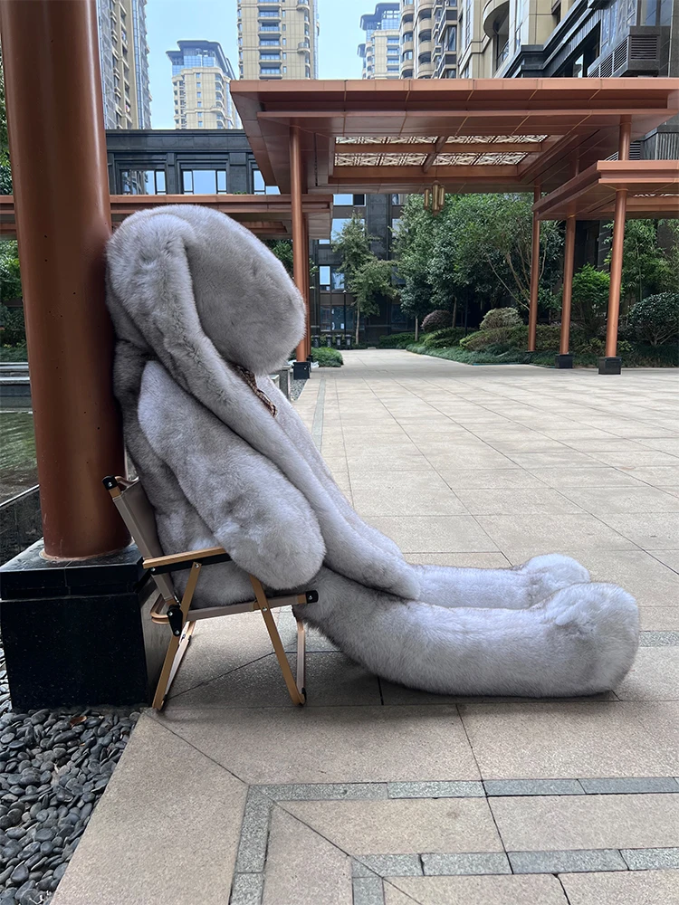 Women Fashionable Extremely Bigger Size 210 cm Tall Luxury Real Natural Blue Fox Fur Rabbit Toys Girl Friend Boy Friend Present