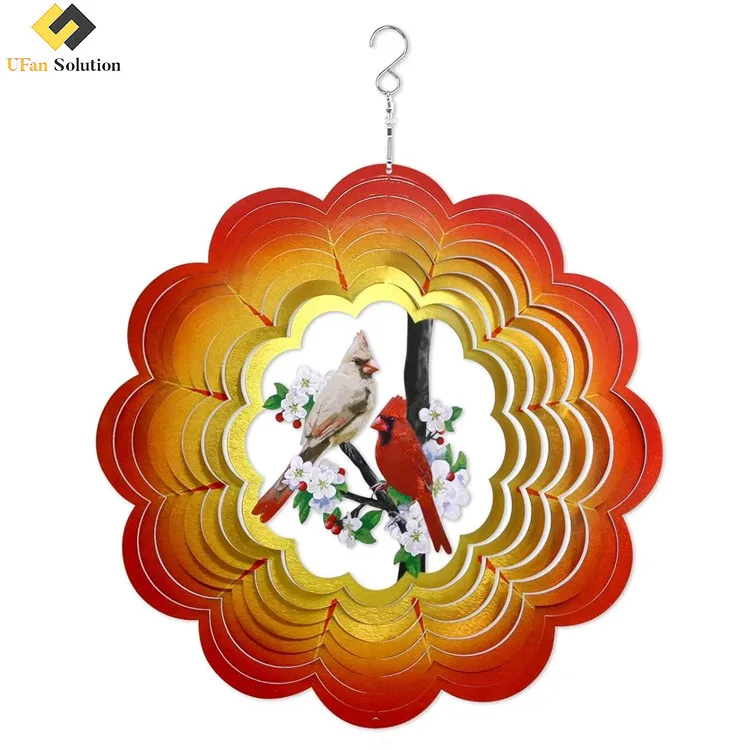 Red Cardinal Birds 3D Metal Wind Spinner Stainless Steel Outdoor Indoor Garden Decor Whirligig Yard Art Ornament Memorial