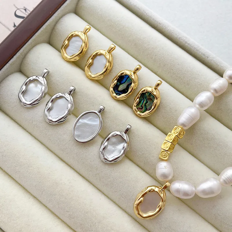 18K Gold Covered Fashion Jewelry Pendants , 12*20mm Mother-of-pearl Abalone Charm Pendant for Necklace