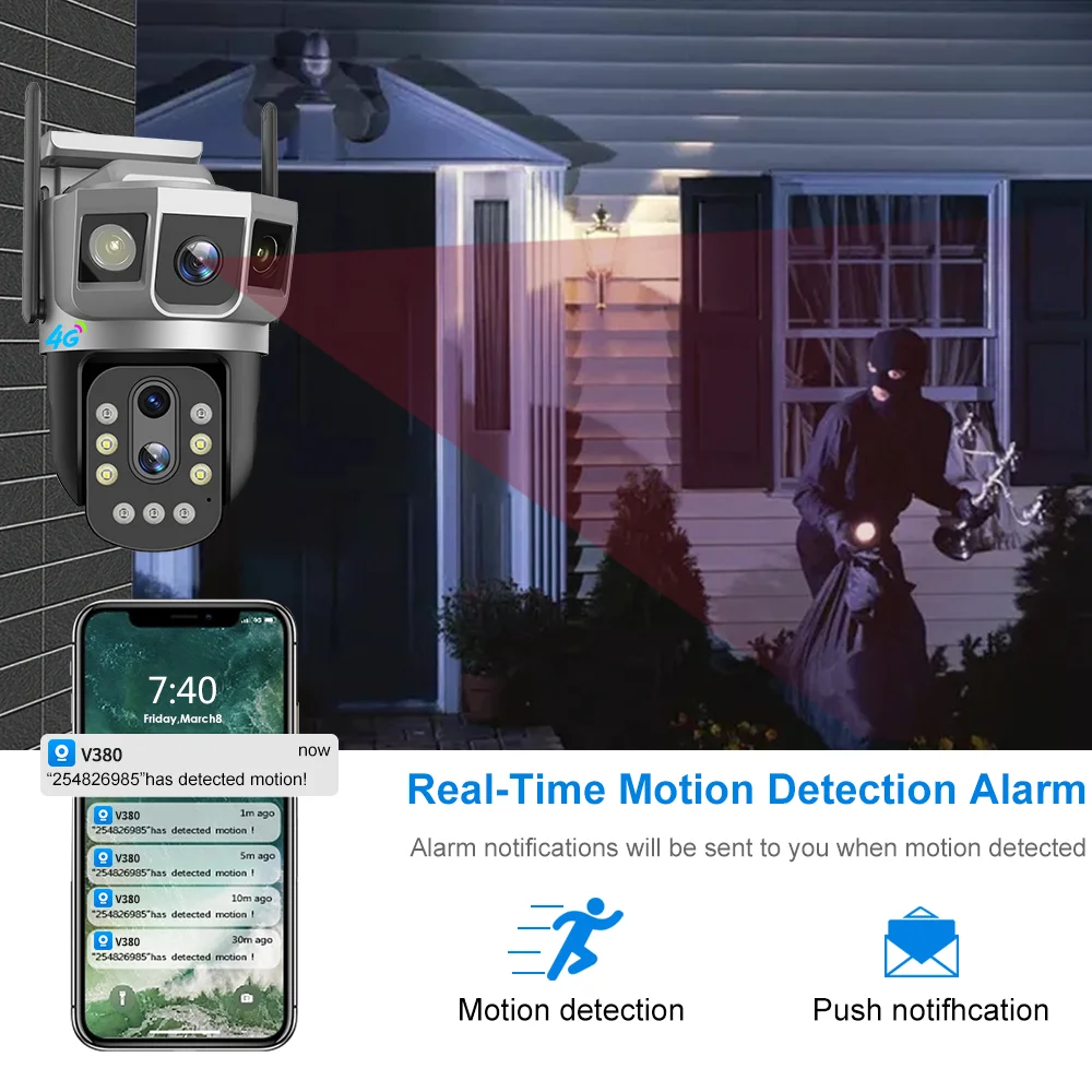 V380 Pro Outdoor auto motion tracking CCTV camera 4G P2P wireless 360 degree Smart video Security IP PTZ Camera