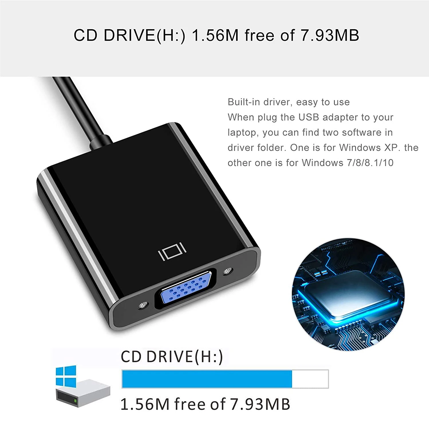 USB to VGA Adapter, External Video Card Multi Display Converter for Laptop PC Projector Monitor