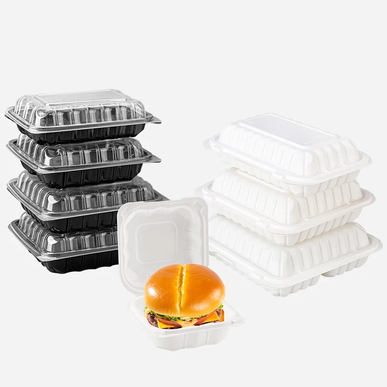 DG MFPP material Clamshell food box 8x8 9*9 inch 3 compartment mineral filled PP plastic hinged food container with lid