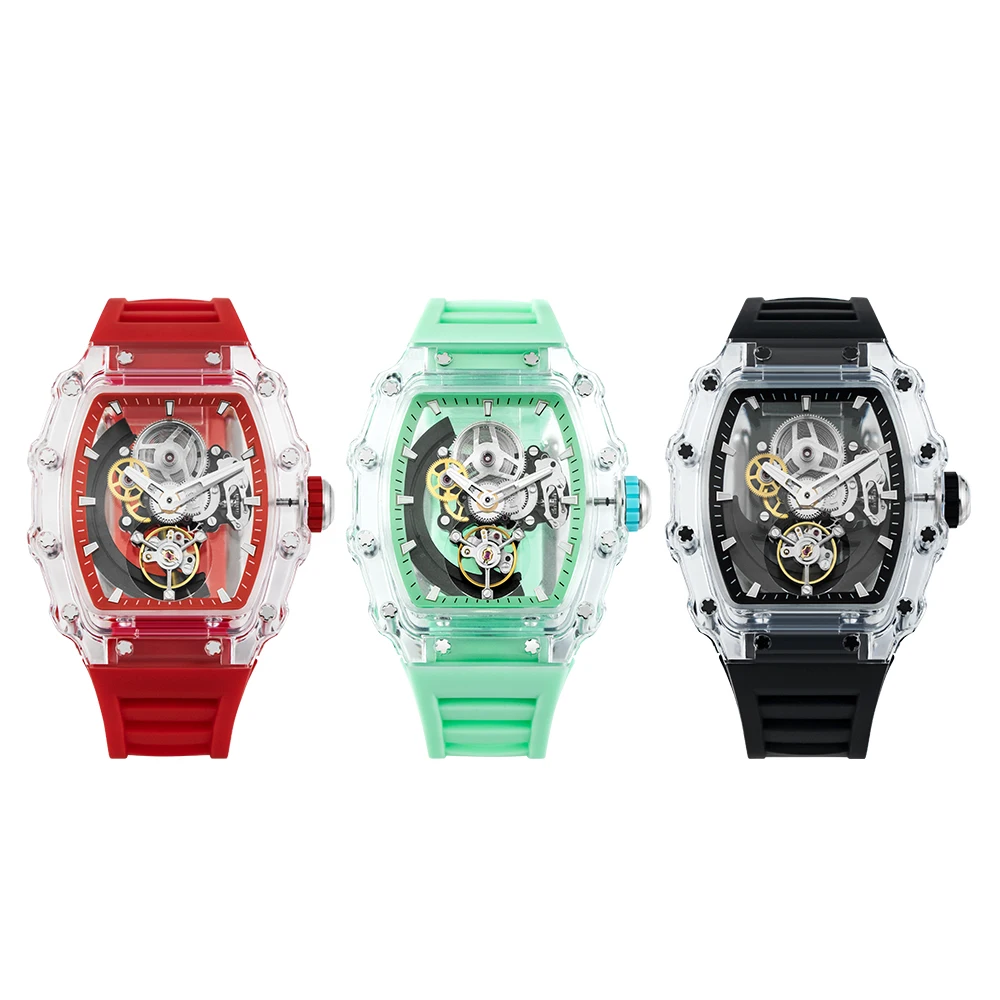 Men watch Chinese Movement Wrist Watch with Transparent ABS Case Automatic Mechanical movement