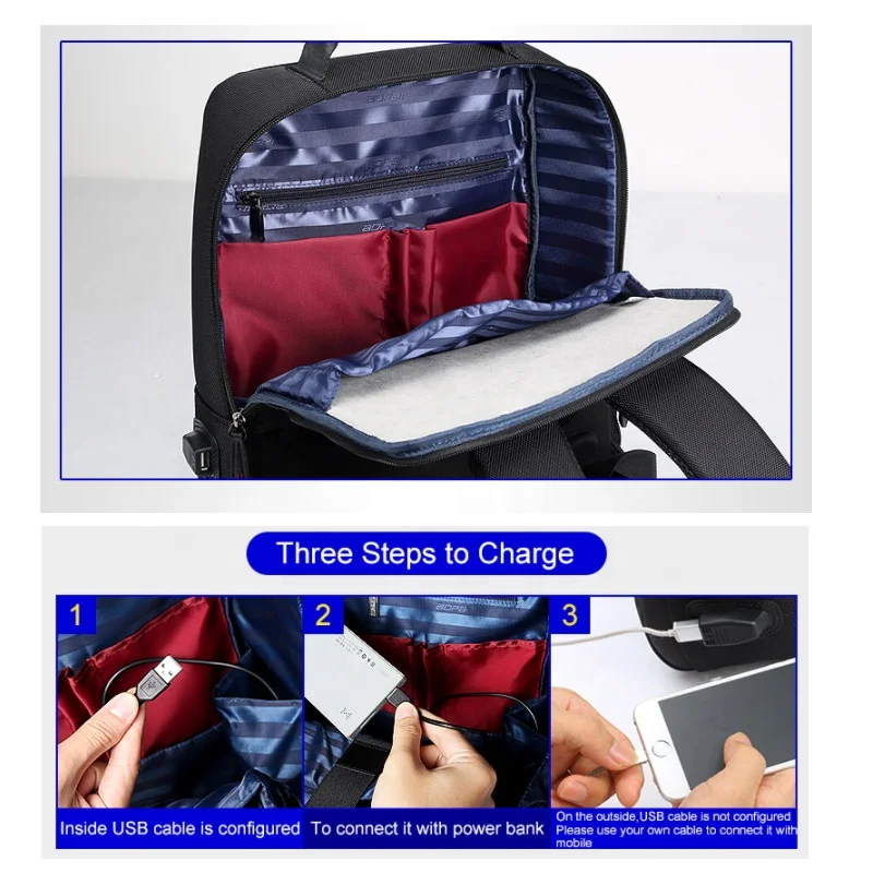 BOPAI Men Business USB Charging Travel Bag Large Capacity Anti Theft Back Pack 15.6 Inch Laptop Backpack
