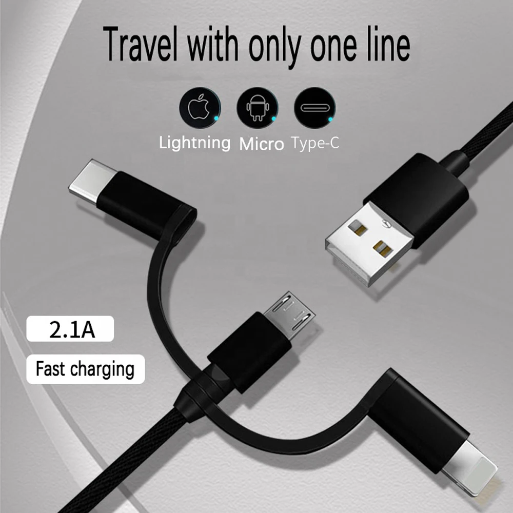 Best Sales Rotation Mode Three In One Fast Charging 2.1A Cable Data Line For IOS/Andriod Lighting Micro-USB Type-C