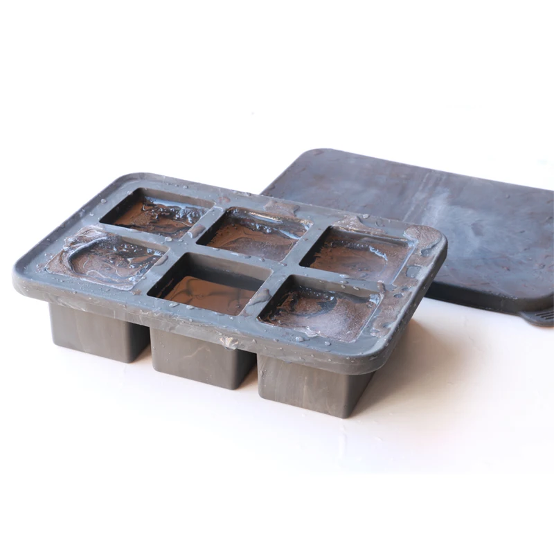 E-commerce Hot Sell Food Grade Easy Release 6 Big Square Ice Cube Tray Silicone Material With Moveable Lid