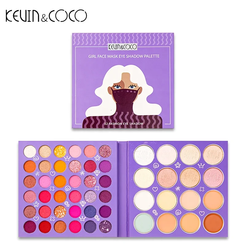 Customize Kevin&coco 52 color eyeshadow palette Cosmetics Wholesale Private Label Eyeshadow high pigment eyeshadow