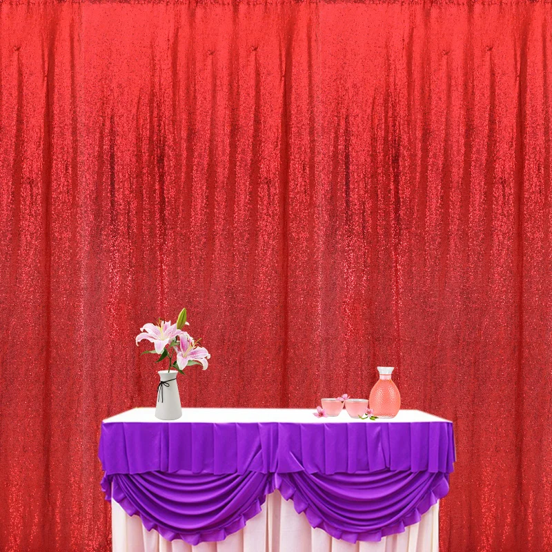 10*2FT Sequin Curtains Sparkly Rose Panel Chiffon Cotton Backdrop Stand 8ft PhotoBackdrop Wedding Decorations Box Packed Sequin