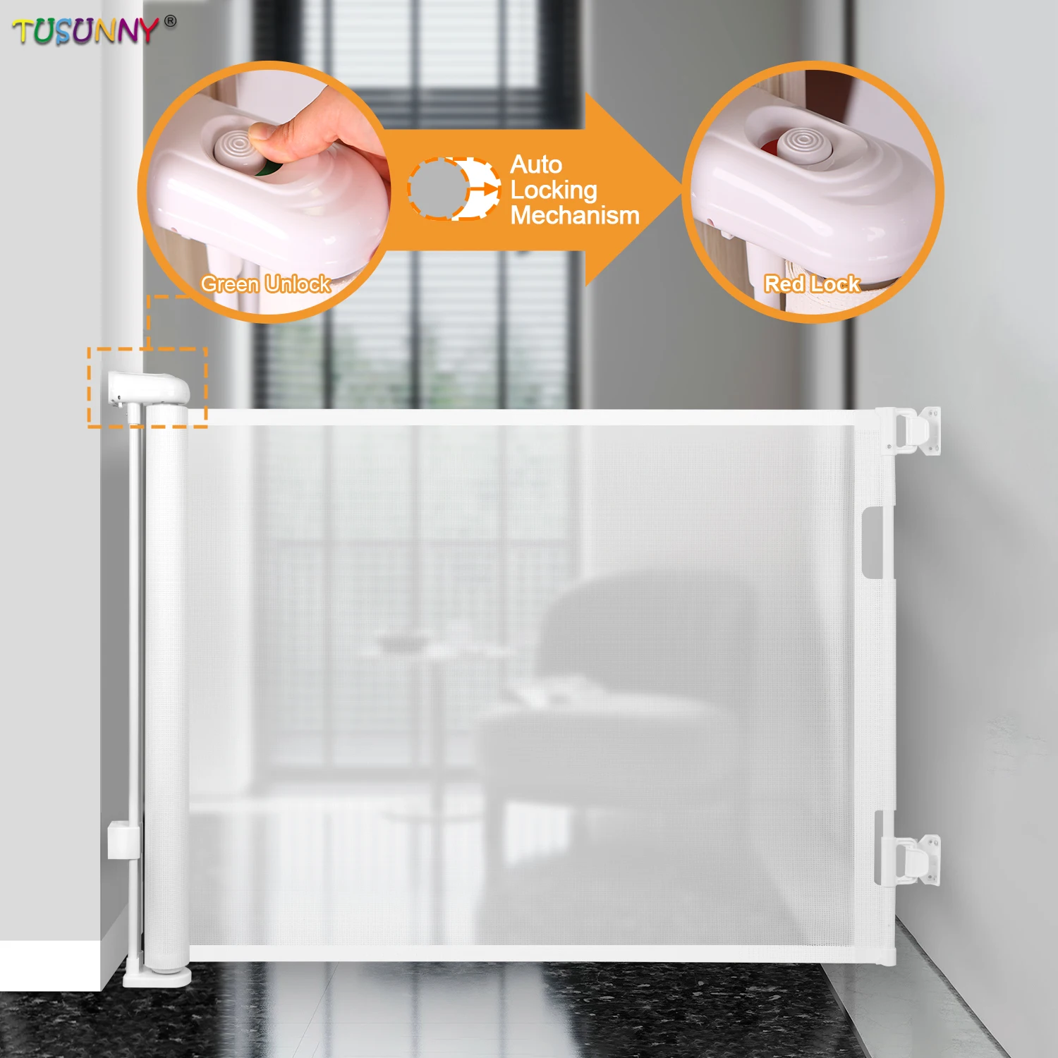 Child Safety Retractable Gate Baby Gates for Stairs Mesh Pet Barrier Mesh Gate