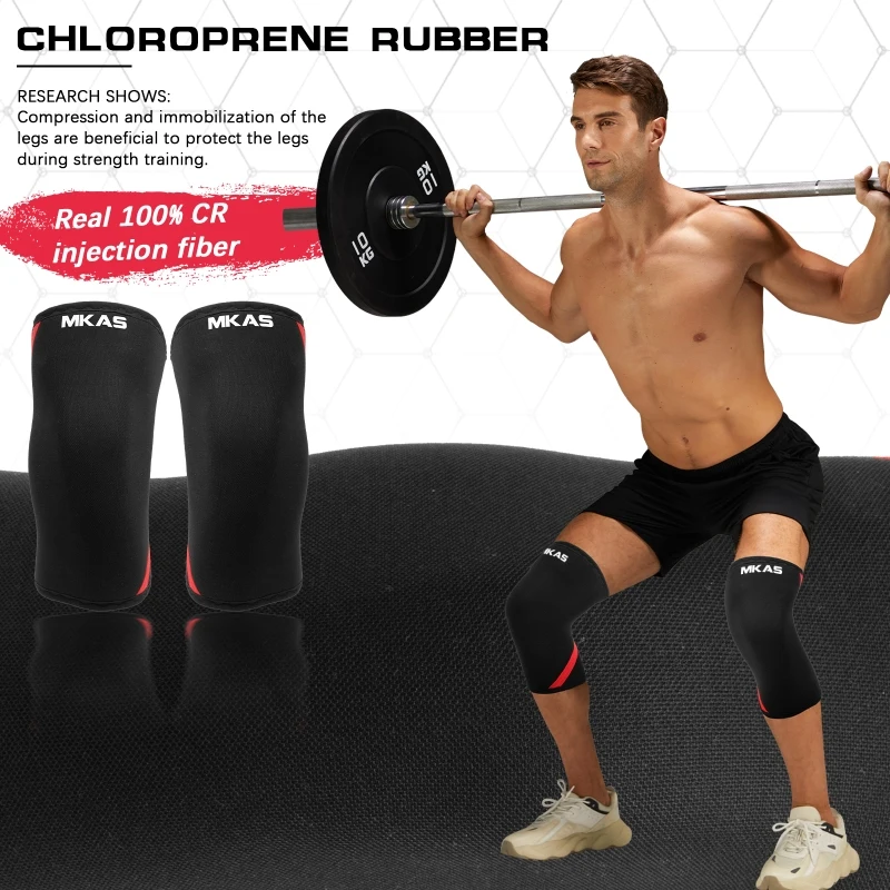 MKAS Deadlift Powerlifting Anti-Slip High Quality 7Mm 9Mm Compression Knee Support Sleeve Cr Neoprene Knee Brace