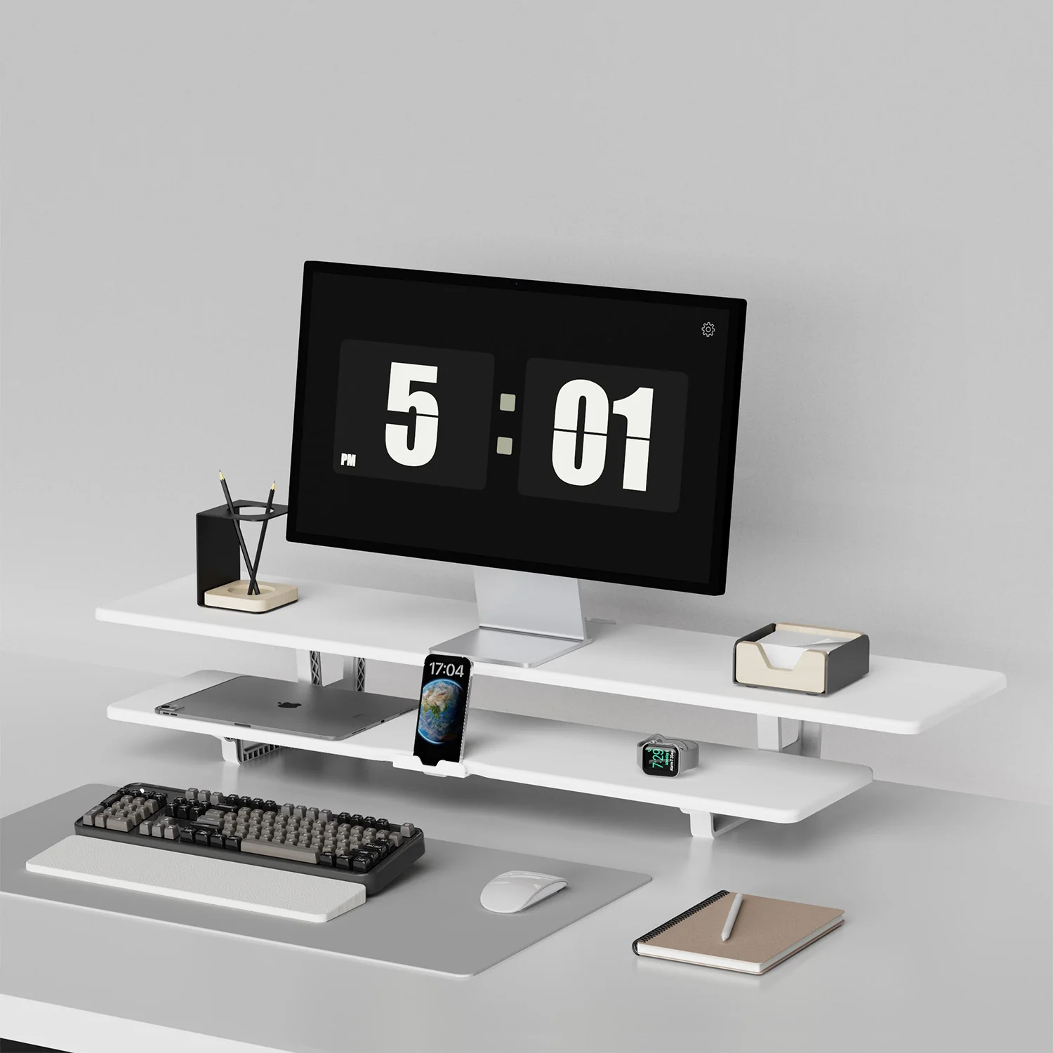 Modern Style Holder Extendable Table Panel monitor stand Double layer with RGB light for Home Office Living Room or School