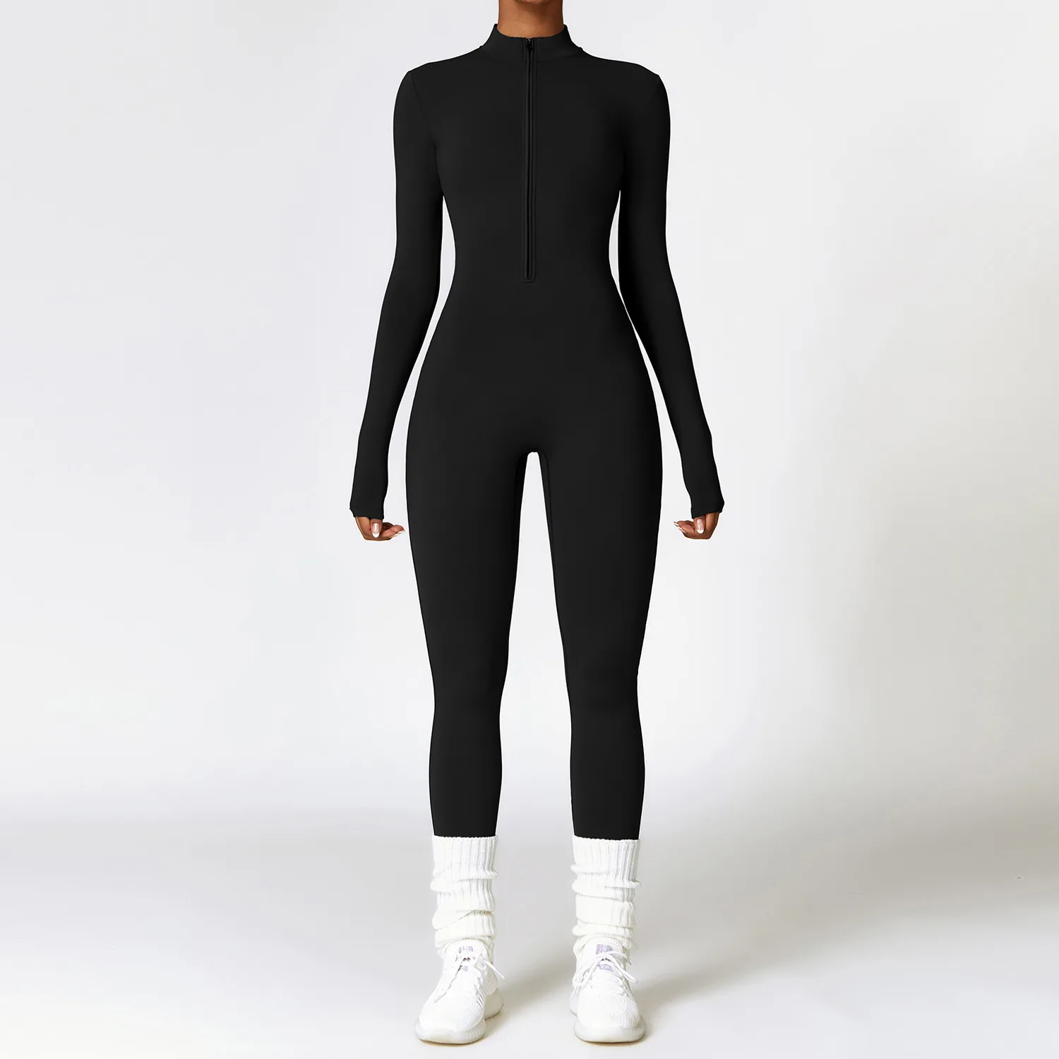 Sports Bodysuit & Jumpsuit Tight Fleece-Lined Yoga Jumpsuit Outdoor Warm Running Fitness Zipper Naked Design