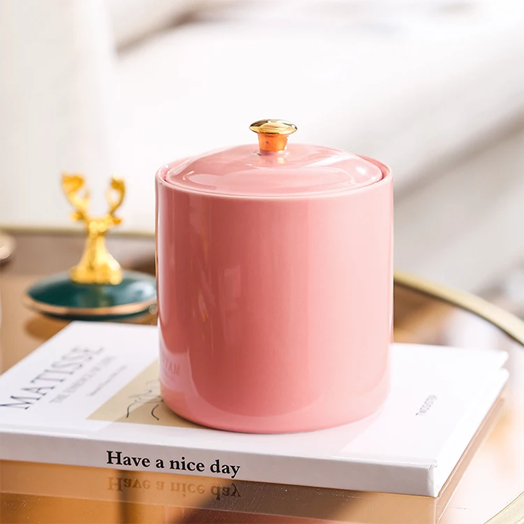 Самый популярный большой вместительный легкий роскошный керамический матовый контейнер для хранения пищевых продуктов Макарон керамические банки с бамбуковой крышкой