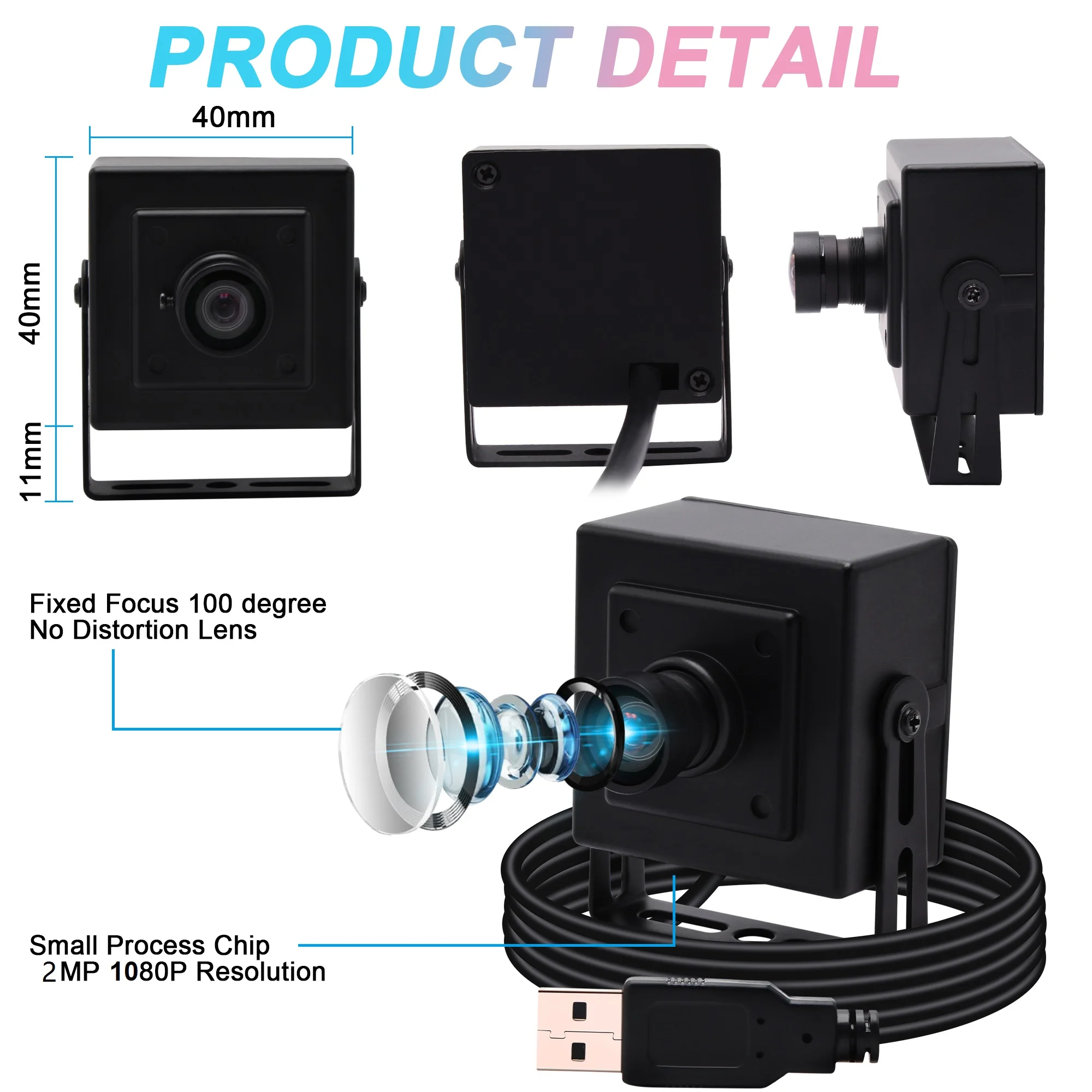 ELP 2.0Megapixel 1080P USB Web Camera Wide Angle  No Distortion lens Mini USB Camera Without Distortion for PC Laptop ATM KIOSK