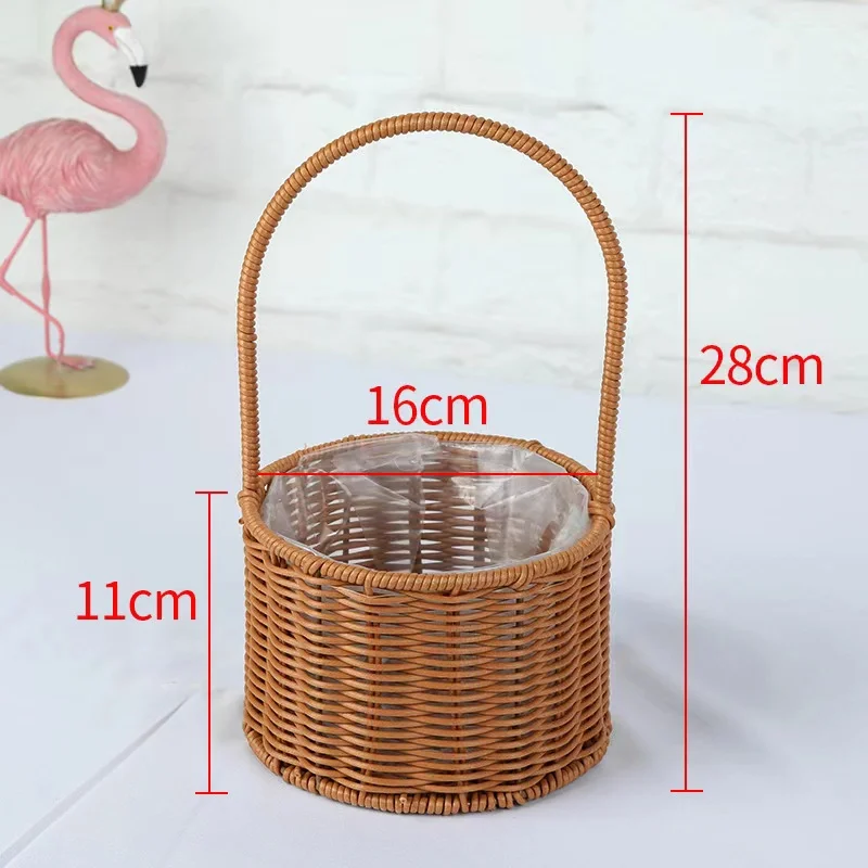 Rattan Flower Basket Handmade Wicker Planter Basket with Plastic Liner & Handle Woven Storage Basket for Home Wedding Decoration