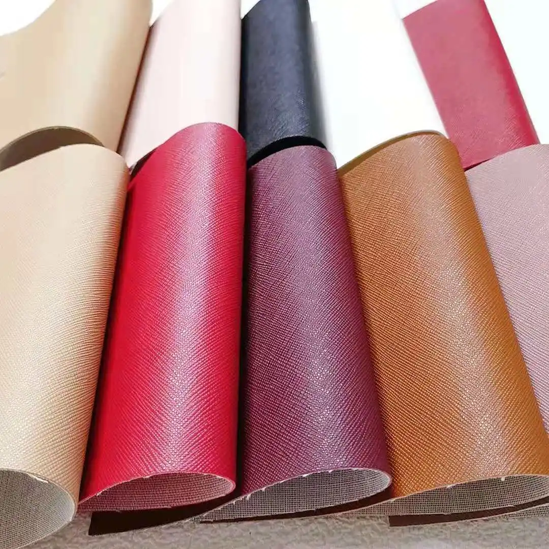 Faux leather fabric for making designer handbags luggage  Saffiano simili cuir leatherette fabric rexine leather PVC