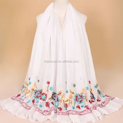 Модный женский головной платок с цветочной вышивкой из пашмины, хлопковый хиджаб, шаль, шарф