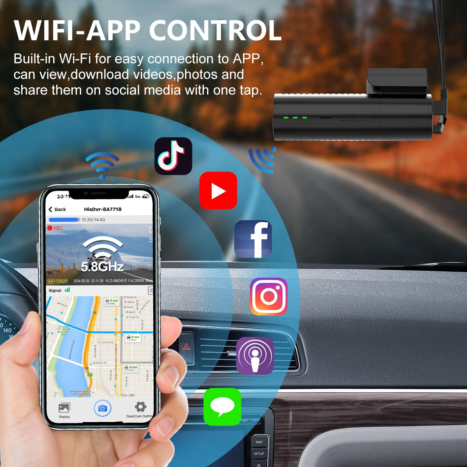 4K Wifi car Camcorder Mini Dashboard Car Black Box Mobile Control Vehicle Dash Cam 4K Front 1080p Reverse 24 Hours Parking Guard