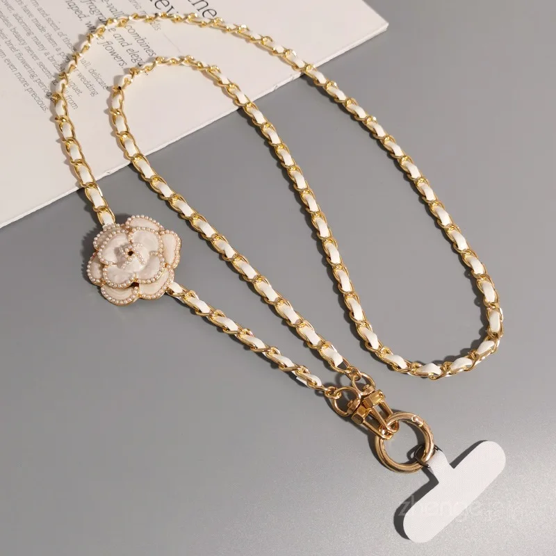 Camellia leather chain Phone Strap With Flower Clip And Go Strap For Phone Crossbody Phone Lanyard Crossbody