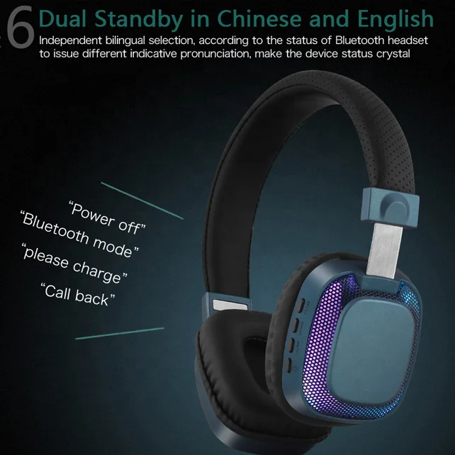 
Luminous Bluetooth Headphone Colorful Light Headset Music Call Wireless Earphones 