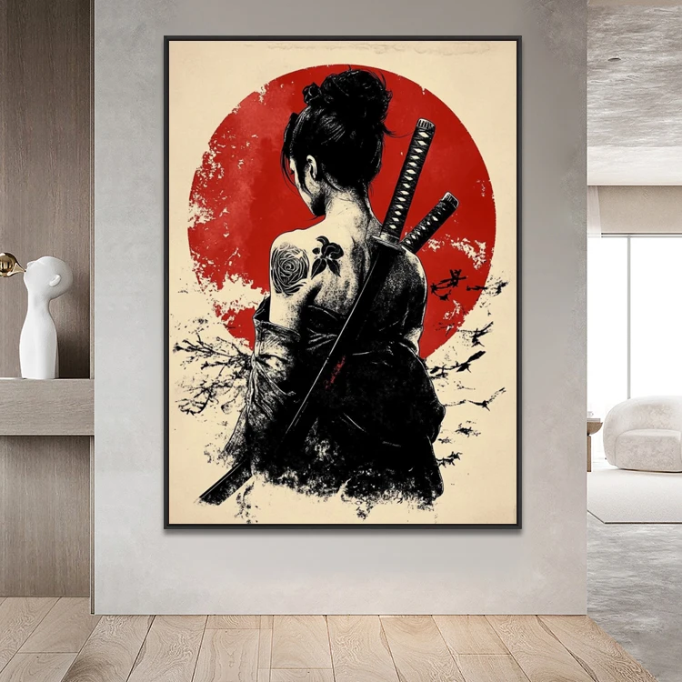 Wall Hanging Ink Figure Canvas Prints Abstract Retro Decorative Painting Asian Samurai Japanese Art