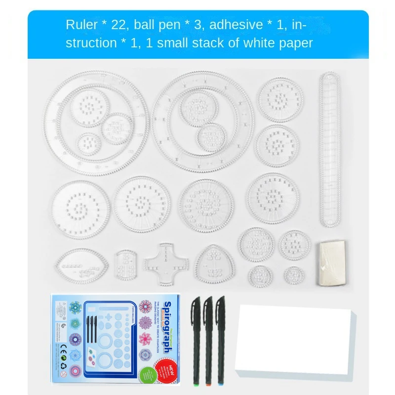 2023 Deluxe Spirograph Set Unisex Design Tin Interlocking Gears Wheels Educational Drawing New Spiral Flower Shape Paper Plastic