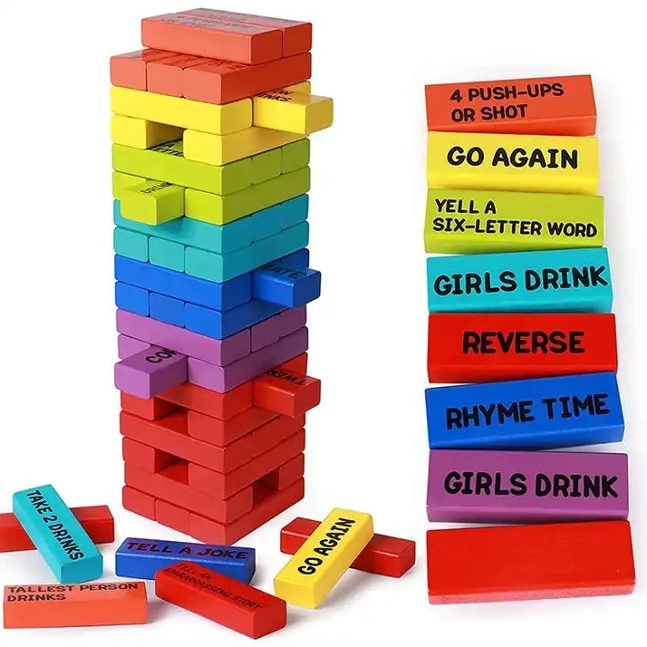 Timber Tower Wood Block Stacking Game Original Rainbow Drunken Trower Edition (48 Pieces)