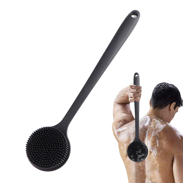 Лидер продаж, супер-отшелушивающий 15-дюймовый силиконовый скруббер для спины, щетка для душа, щетка для тела, скруббер с длинной ручкой