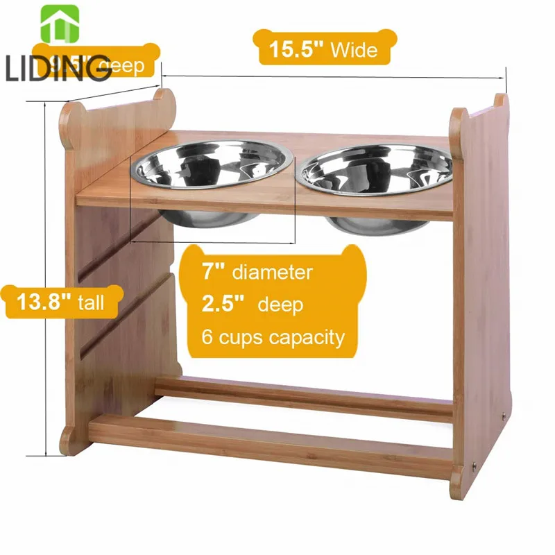 bamboo adjustable dog bowl stand
