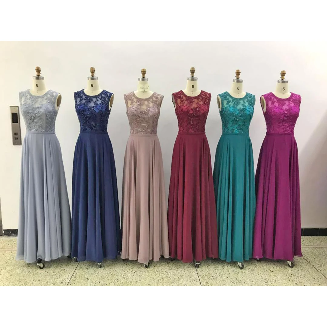 
Оптовая продажа, женское шифоновое длинное платье для свадьбы, подружки невесты, комплект для подружки невесты с цветочной вышивкой 