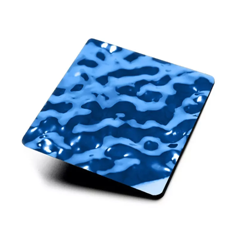 PVD Color Blue Mirror Water Ripple Stainless Steel Stamped Wave Sheet for Wall Panel Ceiling Decoration