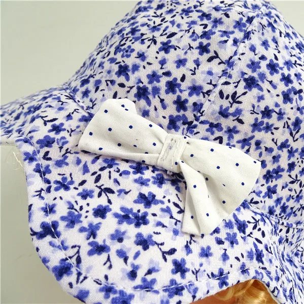 Ins Fashion Baby Full Floral Print Bucket Hat with Bowtie