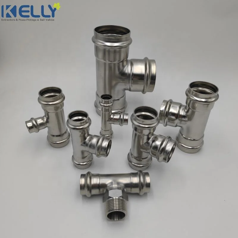 Stainless Steel 304/316L DVGW V-profile Press Plumbing Fittings elbow/tee/reducer/coupling/cross