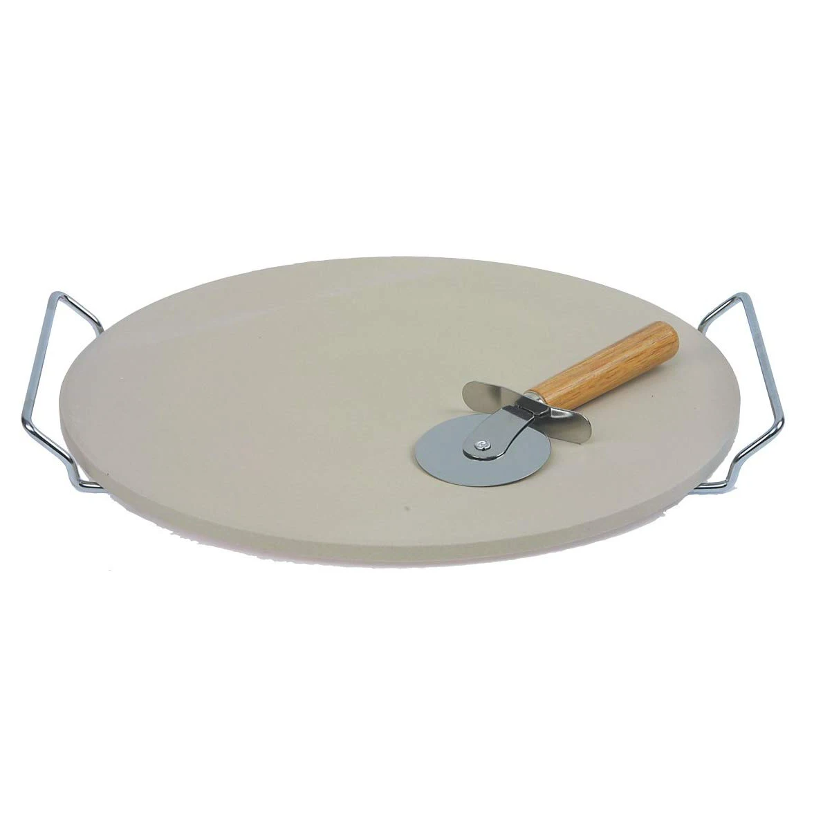 13 Inch Ceramic Pizza Stone Set With Rosewood Handle Pizza Cutter